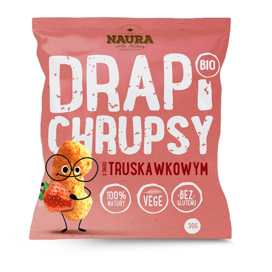 Bio Erdbeergeschmack Chips von NAURA, 50 g, knusprige süße Erdbeerchips in attraktiver Verpackung.