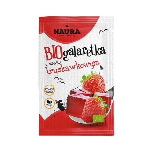 Bio Erdbeergelee von NAURA in 38 g Glas, fruchtiges und natürliches Fruchtgelee mit Erdbeergeschmack.