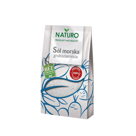 Grobes Meersalz von NATURO, 500 g, kristallines Salz mit grober Körnung, ideal zum Würzen und Verfeinern von Speisen.
