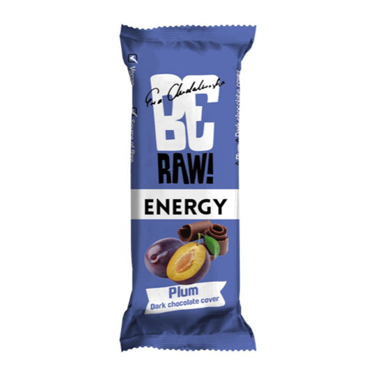 Energieriegel Pflaume in Zartbitterschokolade von PURELLA FOOD, 40 g, mit fruchtiger Pflaume und dunkler Schokolade.