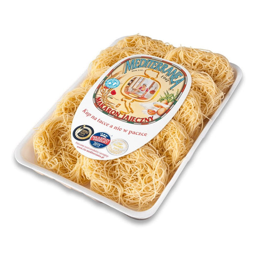 RTA Eiernudeln mit Faden, 500 g, frisch zubereitet, zeigt lange, dünne Nudeln in einer Schüssel.