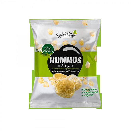 Knusprige glutenfreie Kichererbsenchips mit italienischen Kräutern von SOLON, 40 g, Nahaufnahme der Chips in Packung
