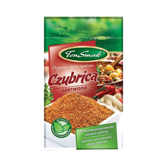 Rote Czubrica von TEN SMAK in 20 g Packung, würzige russische Gewürzmischung, Nahaufnahme