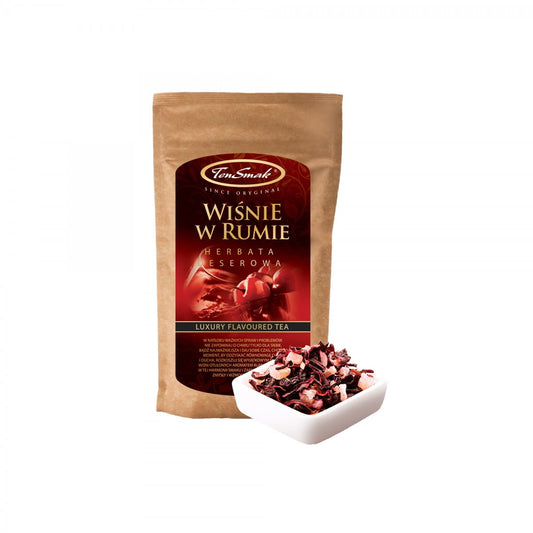 Desserttee Kirsche mit Rum von TEN SMAK, 40 g, aromatischer Früchtetee mit Kirsch- und Rumgeschmack, in Packung sichtbar