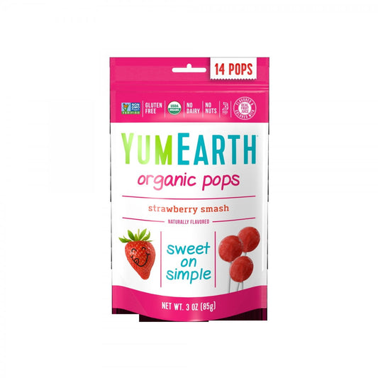 Bio Erdbeerlutscher mit Vitamin C von YUMEARTH, fruchtiger Saft in rotem Lutscher, ideal für Kinder, 85 g