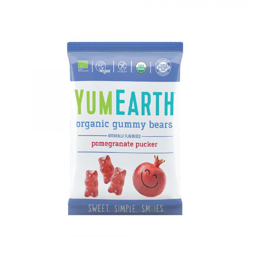 Bio Fruchtgelees mit Granatapfelgeschmack und Vitamin C von YUMEARTH, 50 g, Nahaufnahme der bunten Gele.