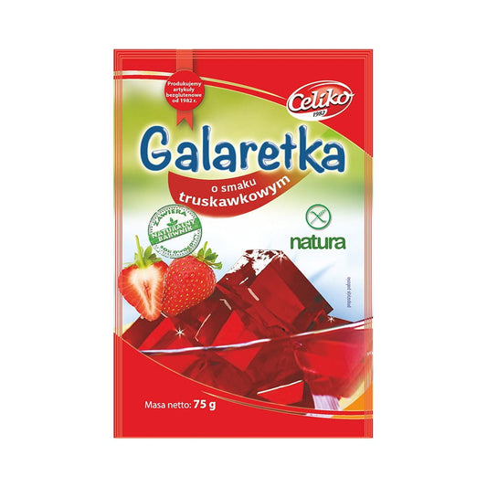 Glutenfreies Erdbeergelee von CELIKO in 75 g Glas, fruchtiges Marmeladen-Produkt mit frischen Erdbeeren.