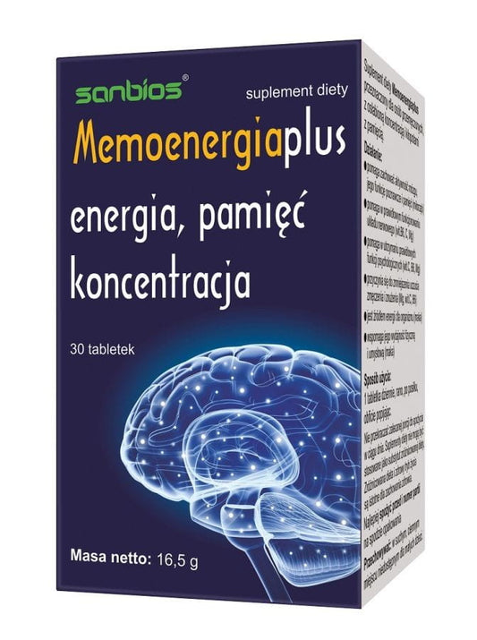 SANBIOS Memoenergiaplus 30 Tabletten, natürliche Nahrungsergänzung für geistige Leistungsfähigkeit, in Packung sichtbar