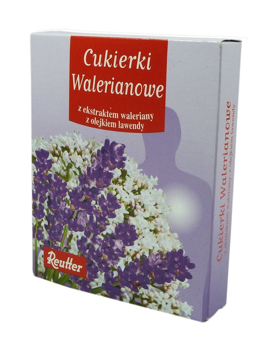Baldrian Bonbons von REUTTER, 50g, mit Baldrianwurzel, in einer transparenten Verpackung, sichtbar auf der Verpackung.