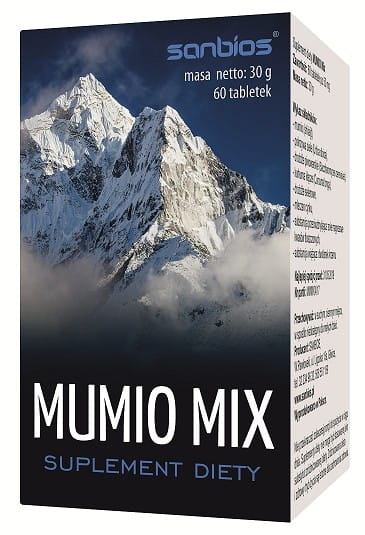 SANBIOS Mumio-Mix Tabletten, 60 Stück, natürliche Nahrungsergänzung in Tablettenform, sichtbare Verpackung und Tabletten in der Abbildung