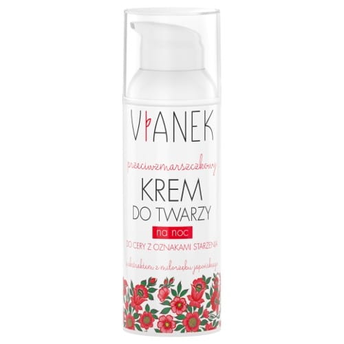 Anti-Falten-Nachtcreme von VIANEK in 50ml, cremige Textur, für reife Haut, sichtbar auf dem Produktbild