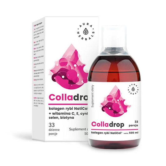 Colladrop flüssig 500ml - Fischkollagen Naticol + Vitamin CE Selen Zink Biotin AURA HERBALS