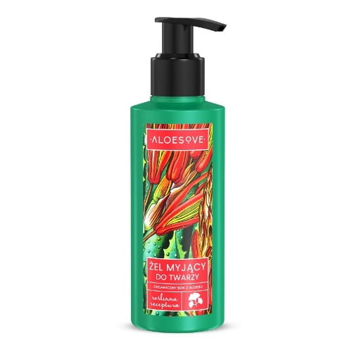 Gesichtswaschgel von ALOESOVE, 150 ml, mit Aloe Vera, für saubere und erfrischte Haut, auf weißem Hintergrund.
