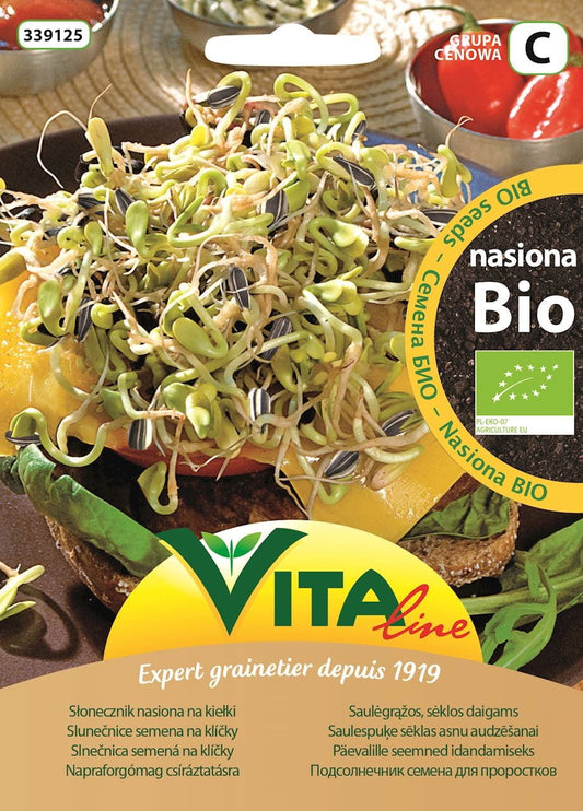 Bio-Sonnenblumenkerne für Sprossen von VITA LINE, 30 g, frische, knackige Sonnenblumenkerne in einer Packung