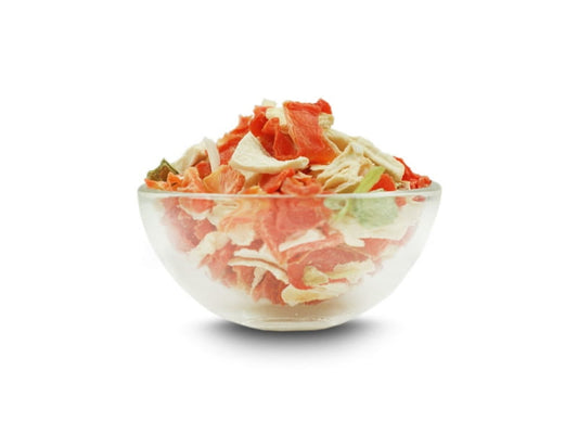 Bunte Gemüsemischung von VIVIO, 300g, mit frisch geschnittenem Gemüse wie Karotten, Paprika und Zucchini.