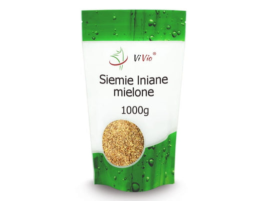 Gemahlener Leinsamen in 1000g Packung von VIVIO, fein gemahlen und in einer transparenten Verpackung sichtbar
