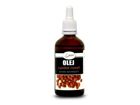 Helles Aprikosenkernöl in einer 100ml Flasche von VIVIO, raffiniert, mit goldener Flüssigkeit sichtbar in der Flasche