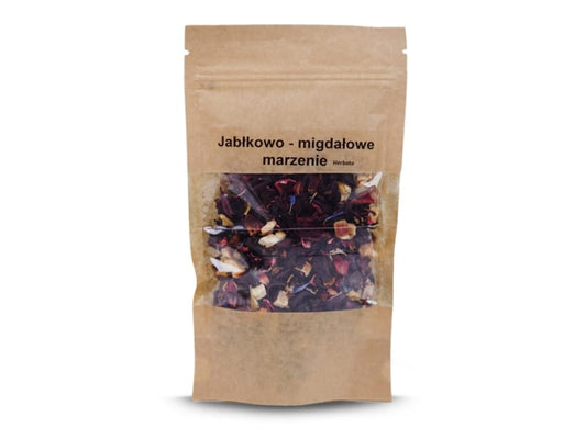 Tasse mit Apfel-Mandel-Tee von VIVIO, 50g Packung, mit Apfel- und Mandelstücken im Tee, frischer und aromatischer Genuss