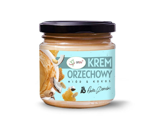 VIVIO Erdnusscreme mit Honig und Kokosnuss, 200g, cremige Nussbutter mit Honig und Kokosnuss für Brot und Snacks