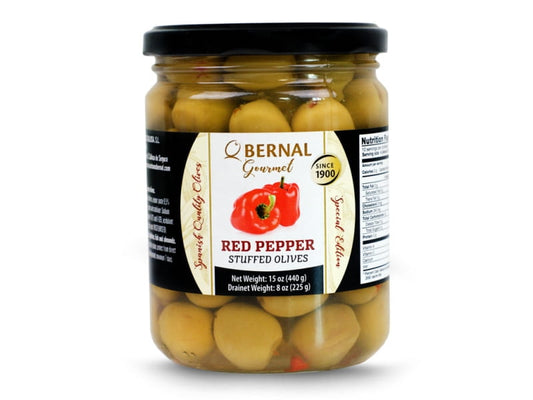 Gourmet-Oliven mit Paprika in 225g Dose von BERNAL, bunte Oliven mit Paprikastückchen, ideal für Vorspeisen und Snacks