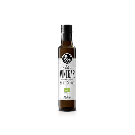 Bio Kokosessig 250ml von EKO DIET, in einer transparenten Flasche, ideal für gesunde Ernährung und Kochen.