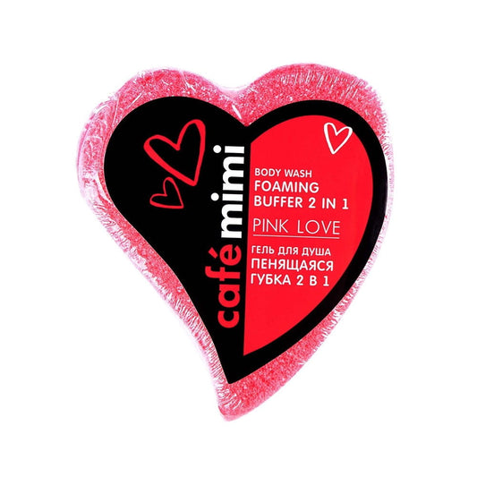 Duschschwamm mit pinkem 2in1 Love Gel von DesignSoap, gefüllt mit 60 g luxuriösem Duschgel, für sanfte Reinigung.