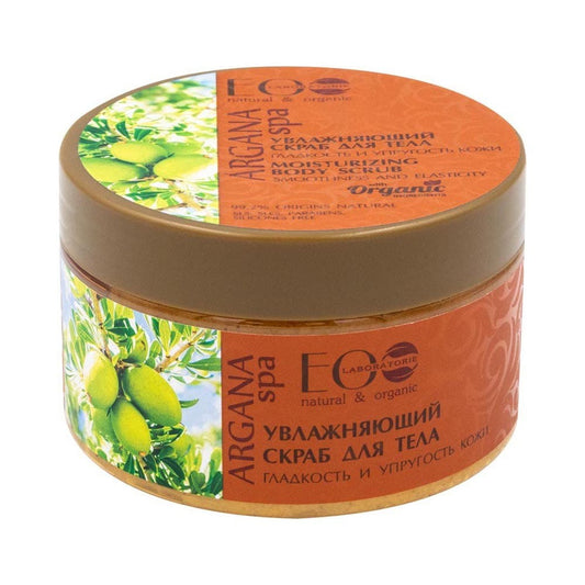 Feuchtigkeitsspendendes Körperpeeling von Eco Laboratorie, 250 ml, sichtbare Peelingkörner und cremige Textur