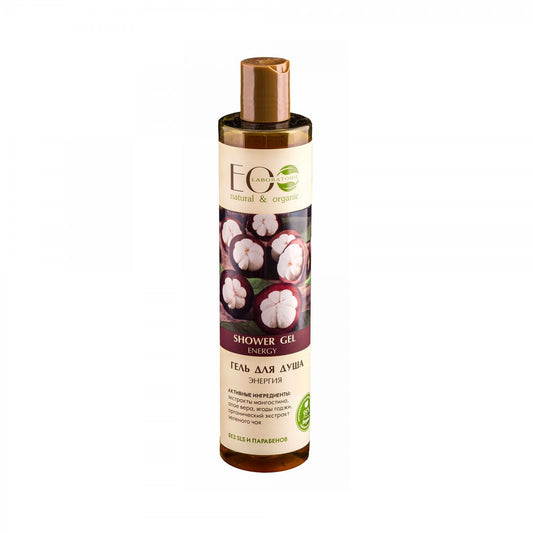 Energiegeladenes Eco Laboratorie Energy Duschgel in 350 ml Flasche, mit erfrischender Textur und umweltfreundlicher Formel.
