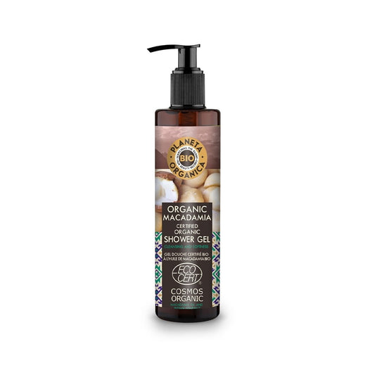 Bio-Macadamia-Reinigungs-Duschgel von EUROBIO LAB, 280 ml, flüssiges Duschgel mit Macadamia-Öl für sanfte Reinigung.