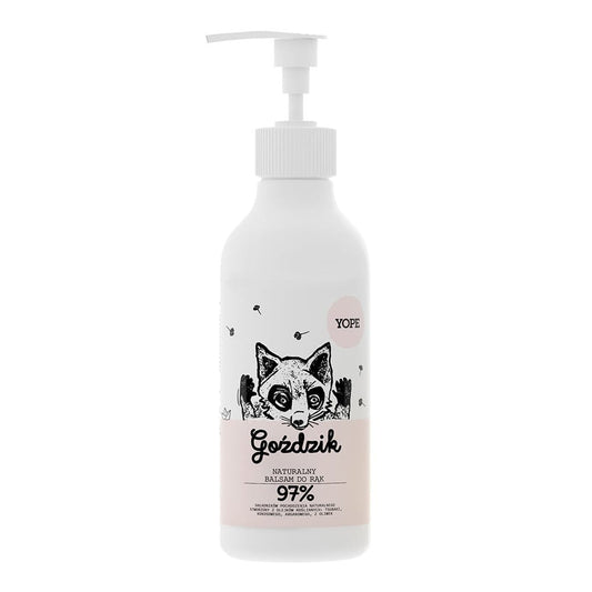 Feuchtigkeitsspendende Nelken-Handlotion von Yope in 300 ml Flasche, zeigt die Lotion mit Nelken-Duft und Pflegeformel.