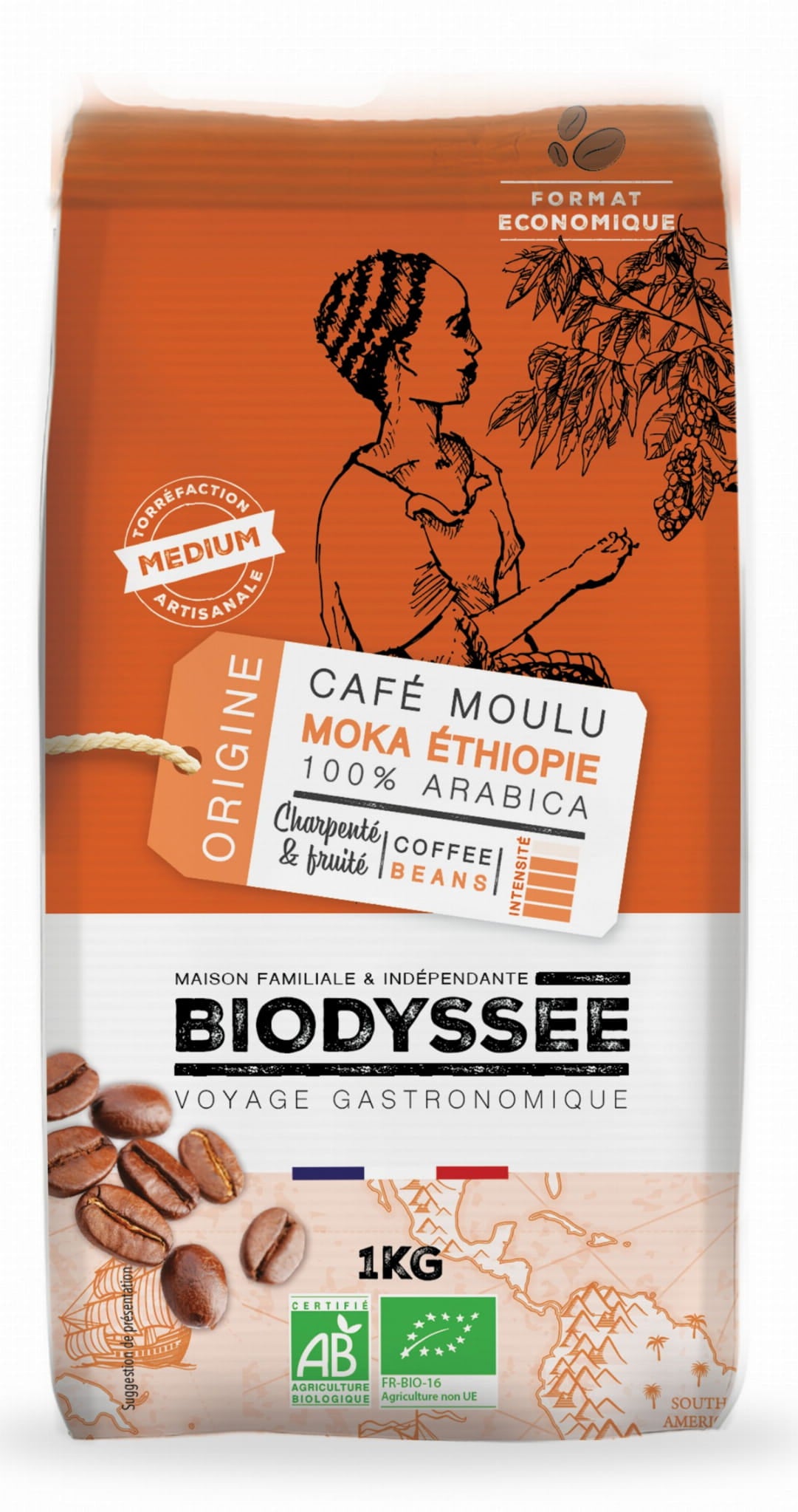 Káva 100% Arabica Ethiopia Moka zrnitá 1 kg ECO BIODYSSEE