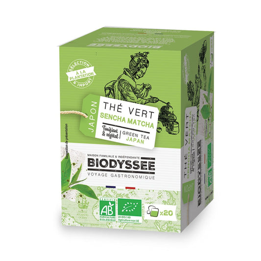 Grüntee Sencha Matcha Biodyssee, 20 Packungen à 1,8g, Bio-Qualität, frischer grüner Tee in Teebeuteln