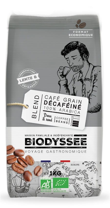 100% Arabica jemná káva, zrná bez kofeínu 1 kg ECO BIODYSSEE