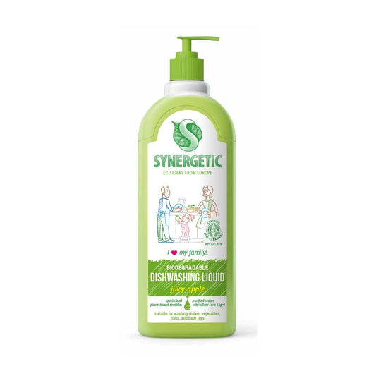 Biologisch abbaubarer Geschirrspülgel mit grünem Apfel, 1 Liter Flasche von Synergetic, für umweltfreundliches Geschirrspülen