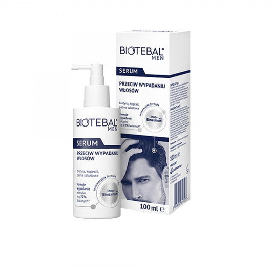 Haarserum für Männer gegen Haarausfall, POLPHARMA, 100 ml Flasche mit pumpenförmigem Verschluss, Anwendung sichtbar auf Kopfhaut