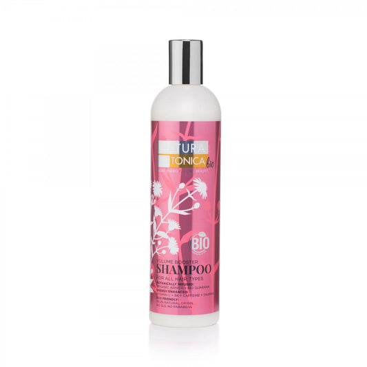 Haarshampoo mit Volumen von EUROBIO LAB, 400 ml Flasche, zeigt schäumendes Shampoo mit voluminösem Haartyp