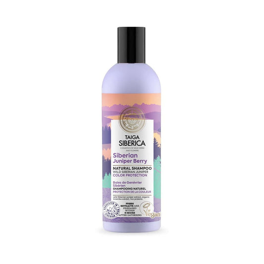 Haarshampoo mit sibirischen Wacholderbeeren von EUROBIO LAB, 270 ml Flasche, zeigt die Verpackung mit Wacholderbeeren und Shampoo-Label