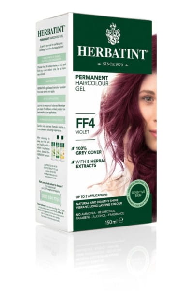 Violette Gelfarbe FF4 von HERBATINT in 150 ml Flasche, cremige Textur, für Haarfärbung und Farbtöne.