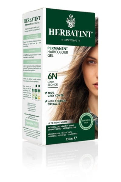 Dunkelblonde Gelfarbe von HERBATINT in 150 ml Flasche, cremige Textur, für natürliche Haarfarbe.