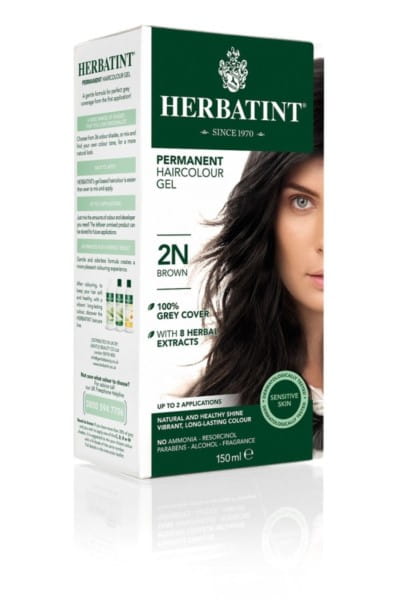 Gelfarbe 2N Braun von HERBATINT, 150 ml, cremige Haarfarbe in brauner Nuance, sichtbar in der Flasche.