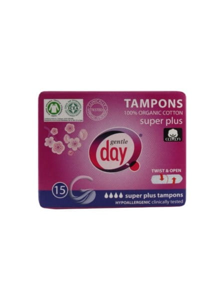 GENTLE DAY Gentle Day Super Plus Tampons aus 100% Baumwolle, 15 Stück, hygienische Menstruationsprodukte in Verpackung