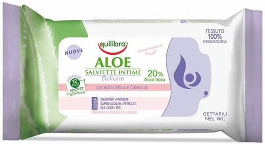 EQUILIBRA Aloe Intimhygiene-Tücher, weiche Feuchttücher mit Aloe Vera für empfindliche Haut, in praktischer Packung.
