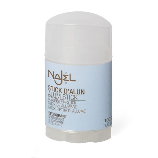 Alaunstick von Najel in 100g, festes natürliches Alaunstein mit weißer Kristallform, ideal für Hautpflege und Rasur.