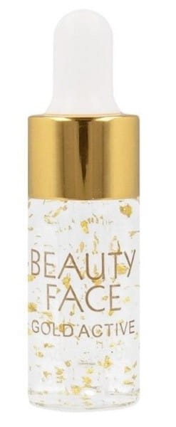 Goldaktives Augenserum von BEAUTY FACE in 10ml Flasche, zeigt die Anwendung des luxuriösen Augenserums im Fläschchen