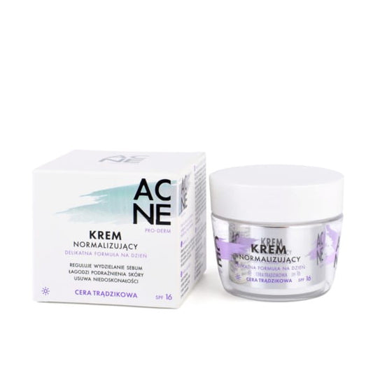Dermatologische Akne Pro - derm Tagescreme von PROFARM in 50 ml, zeigt die cremige Textur in der Dose.