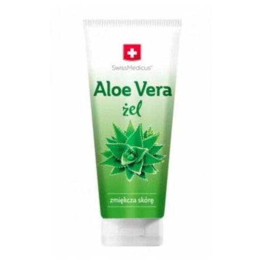 Aloe Vera Gel von Herbamedicus in 200ml Tube, transparent Gel in rotem Flaschen-Design, ideal für Hautpflege und Beruhigung.