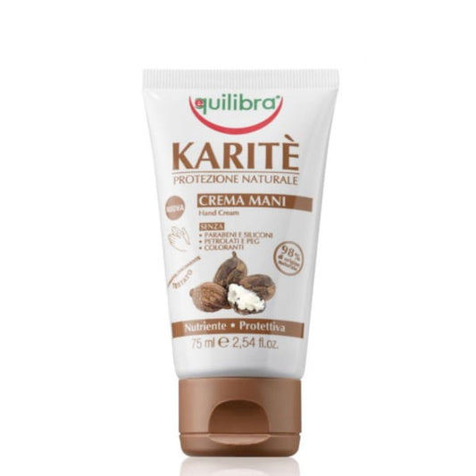 Handcreme mit Sheabutter von EQUILIBRA, 75 ml, cremige Textur, zeigt die offene Tube auf weißem Hintergrund