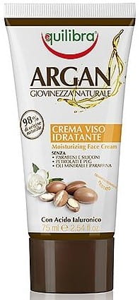 Feuchtigkeitsspendende Gesichtscreme mit Arganöl von EQUILIBRA, 75 ml, glättet und pflegt die Haut sichtbar.