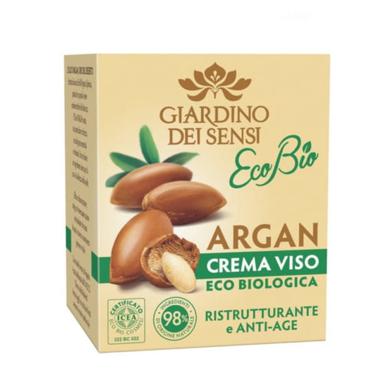 Argan-Anti-Aging-Gesichtscreme von GIARDINO DEI SENSI, cremige Textur in einem Tiegel mit natürlichen Inhaltsstoffen.