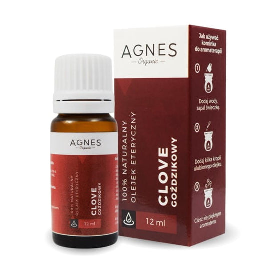 Ätherisches Nelkenöl von AGNES ORGANIC in 12 ml Flasche, mit Nelkenblüten und Tropfverschluss, naturbelassenes ätherisches Öl.